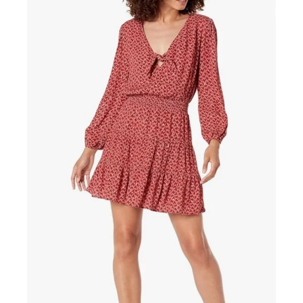 PAIGE Sandee Mini Dress In Red Papaya Multi 3/4 Sleeve Party Metallic Size S